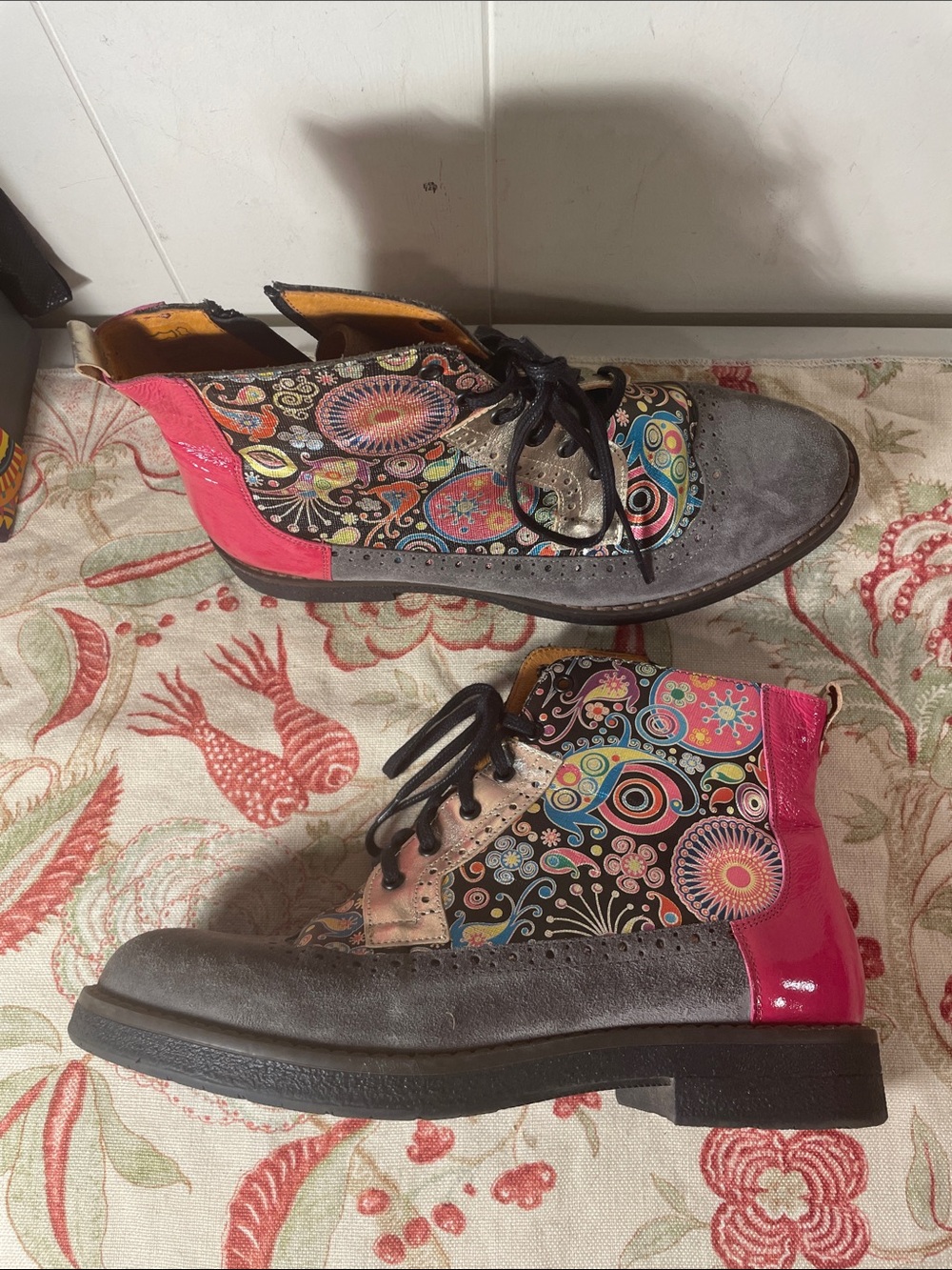 Embassy London "Hatter" Floral Paisley Leather Brogue Ankle Boots Multicolor - Picture 6 of 9